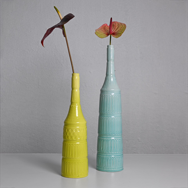 Тиркизна декоративна вазна со тесно грло COIN S12 7249928