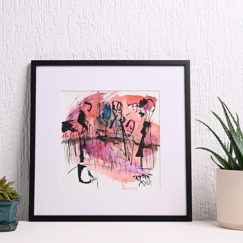 Улица на Зајдисонце, акварел и туш, 39х39cm, 2023