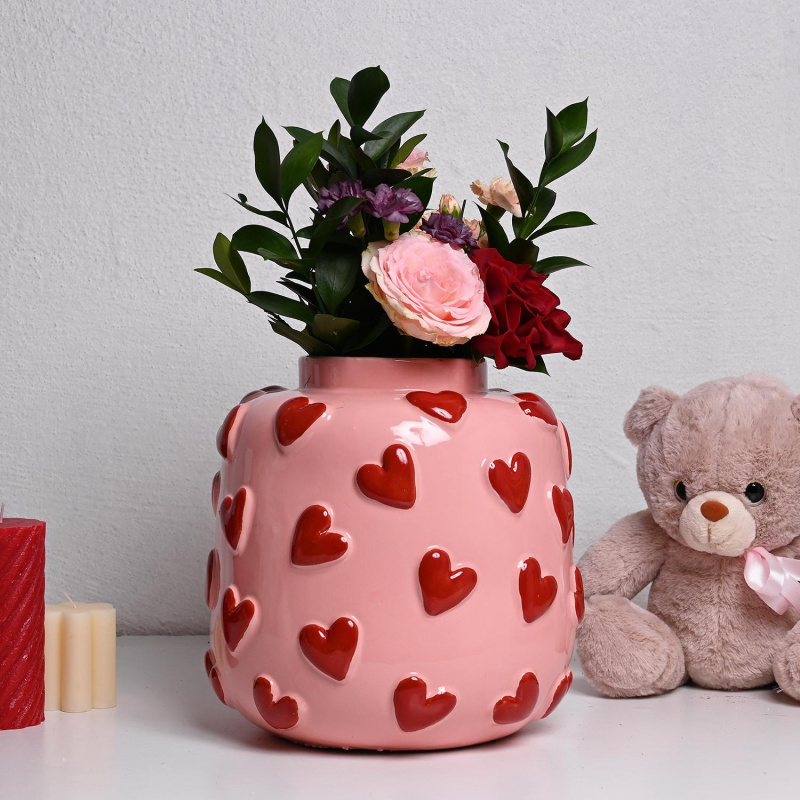 Декоративна вазна розева со срциња 28x28.5цм