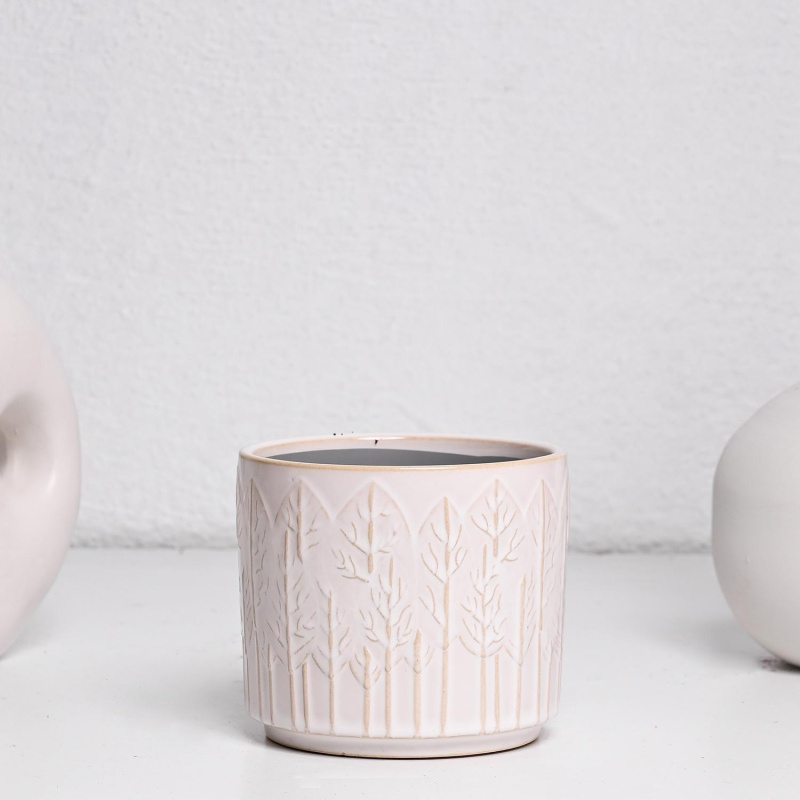 Керамичка Саксија Бела со Лист